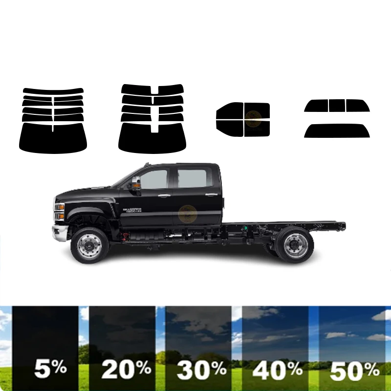 

Предварительно вырезанная съемная тонировочная пленка для окон для автомобиля, 100% УФ-изоляция, углерод ﻿ Для CHEVROLET SILVERADO 4500 4 DR TRUCK 2019-2023 гг.