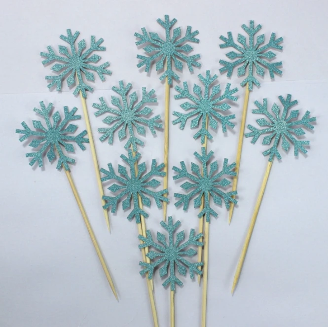 10 Pcs Snowflake Cupcake Toppers Baby Girl Frozen Birthday Party Decoration Kids Christmas Cake Supplies Accessories