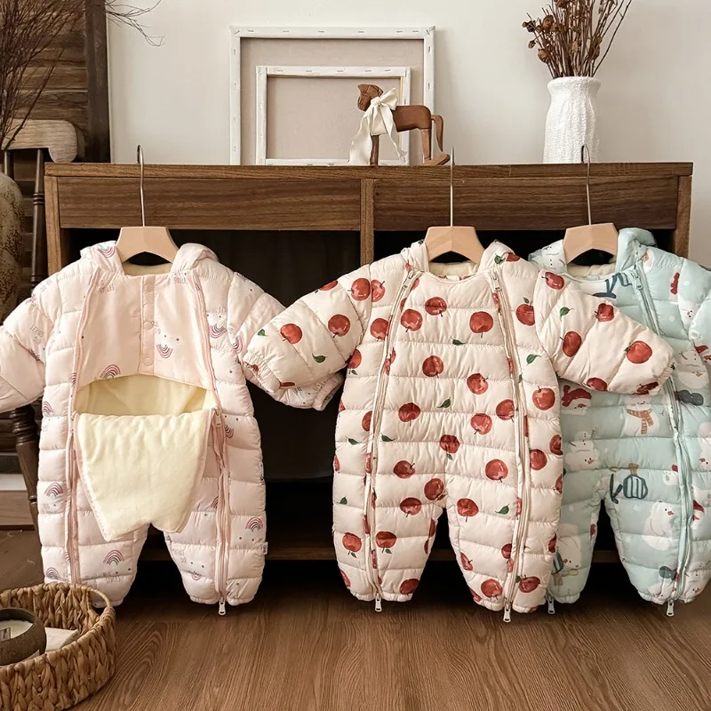 350gベビーワンピース-ベビーダウン服-冬用ダウンベビー暖かい服-抱き着
