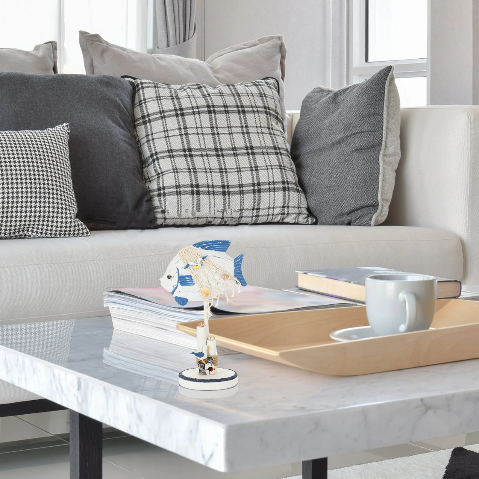 

Tropical Fish Decorative Statuette Mediterranean Style Animal Ornament for Home Office Car Tabletop Decoration Wood Animal Craft