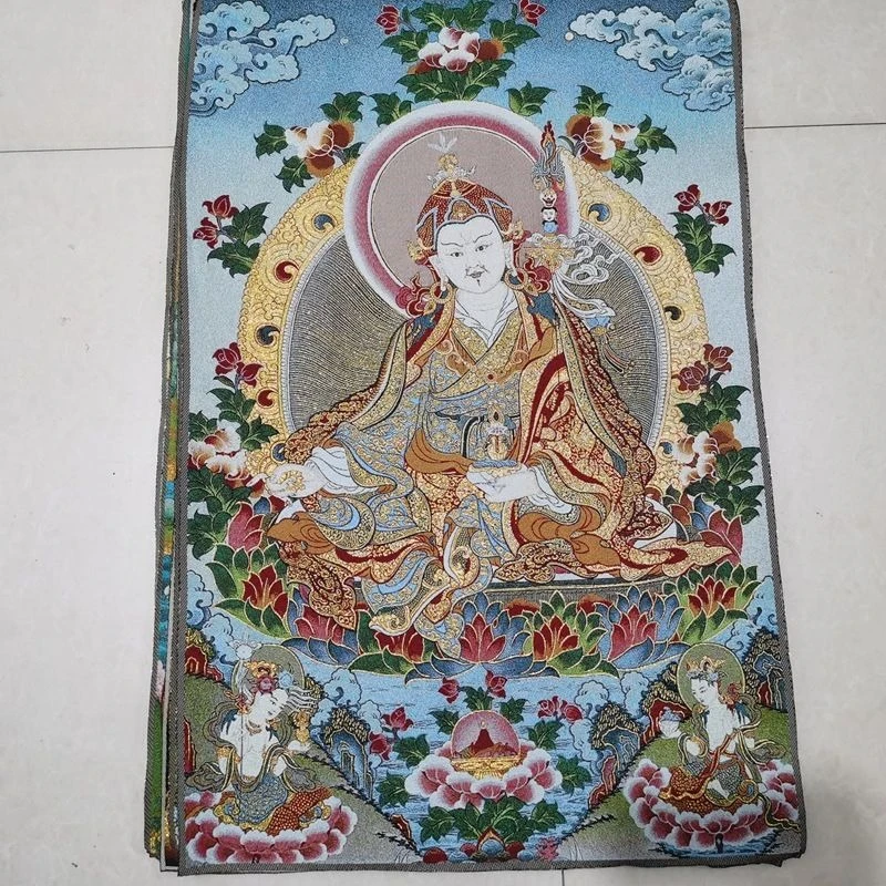 Tibet Tibetan Cloth Silk Two buddhas padmasambhava Thangka Tangka Embroidery Painting Embroidery Hanging Pictures