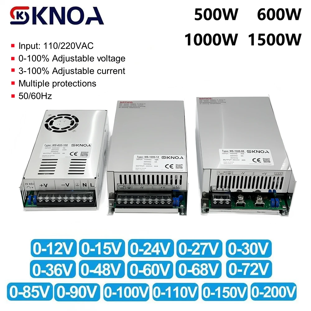 Adjustable 500W 600W 1000W 1500W Power Supply 0-12V 15V 24V 36V 48V 60V 72V 85V 90V 110V 150V 200V 110/220V Ac To Dc Smps