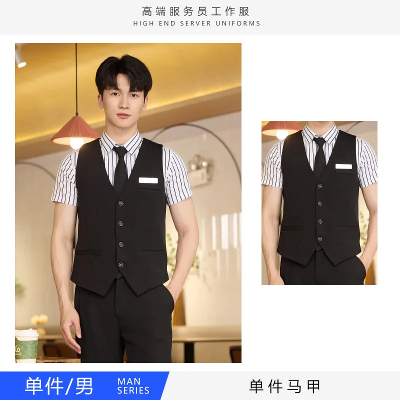 

Hotel Restaurant Waiter Work Uniforms Unisex Summer Short Sleeve Shirt Set Bar Western Restaurant Coffee Workwear