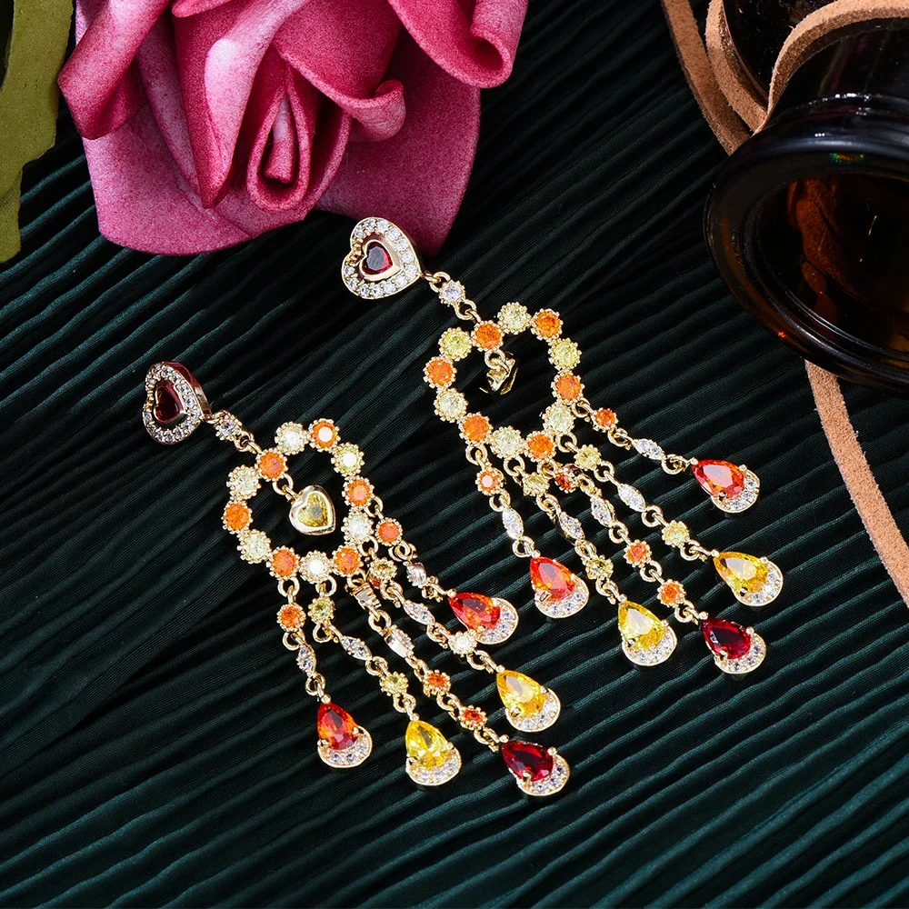 Missvikki Lolita Style Heart Tassel Drop Earrings For Women Bridal Wedding Party Daily Trendy Sweet Romantic JewelryHigh Quality