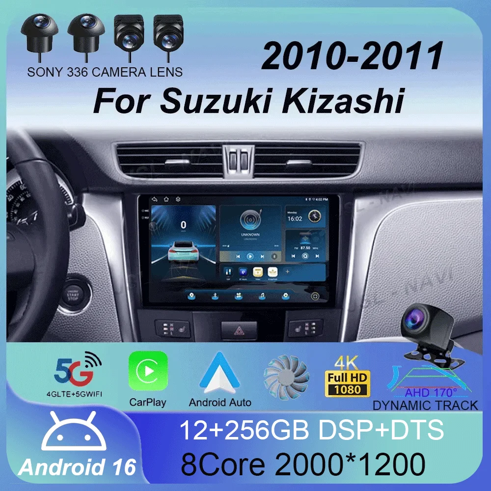 

Автомагнитола Android 16 для Suzuki Kizashi 2010-2011 с Android Auto, беспроводным CarPlay, мультимедийным видеоплеером, без 2DIN DVD, 5G Wi-Fi, Bluetooth