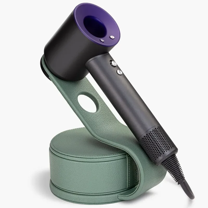 Luxury Leather Hair Dryer Holder Round Wall Mount Bracket Hidden Cord Storage Box for Hotel Clubhouse Bathroom Organizer