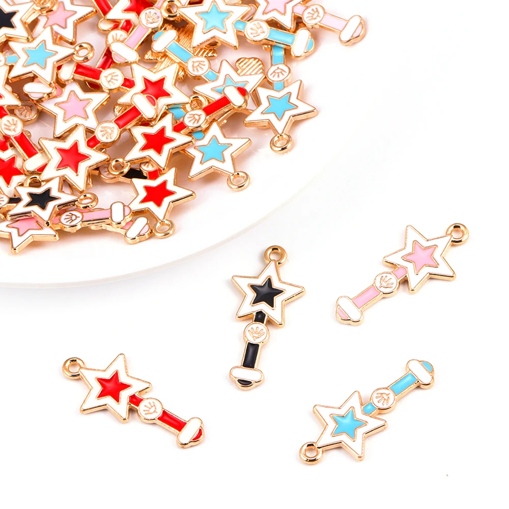 

20Pcs/Lot Lovely Zinc Alloy Enamel Cartoon Star Magic Stick Small Pendants For DIY Jewelry Making Earrings Keychain Charms Craft