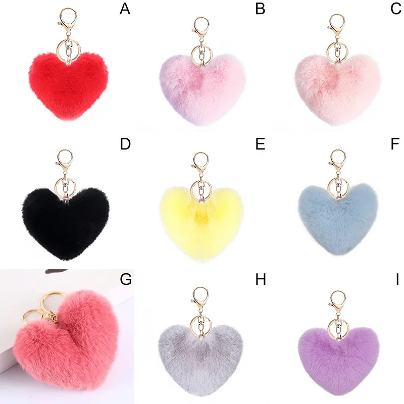 Regenbogen-Plüschball-Schlüsselanhänger, großes Herz, Pompom-Schlüsselanhänger für Frauen, Auto, Tasche, Anhänger, Modeschmuck, flauschige Liebe, Pompons, Schlüsselanhänger – Detail 10