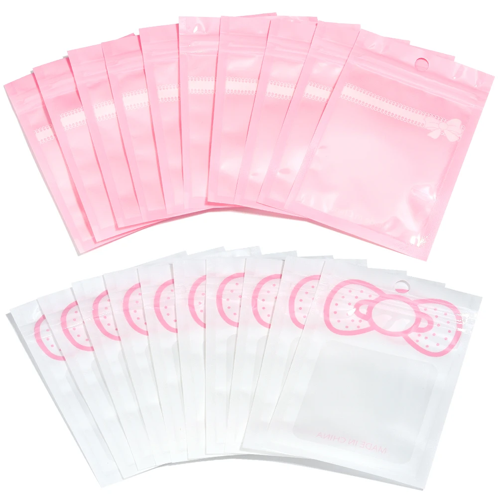 20pcs/bag Resealable Zipper Bags Cute Pink Bow Self Sealing Bags For Candy Cookies Packaging Bags Jewelry Ornament Beads Storage