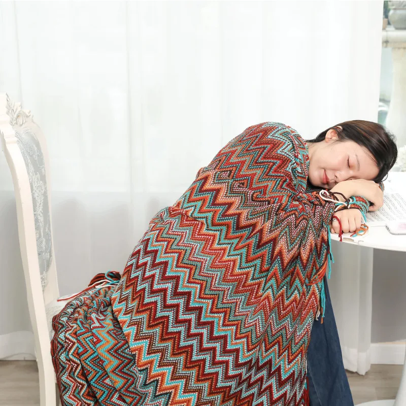 

BohemianSofa Blanket Summer Knitted Blanket Travel Shawl Nap Blanket