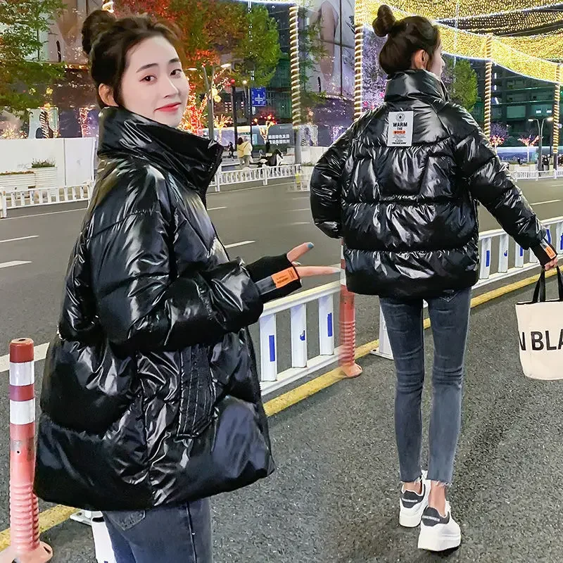 Women's cotton coat Short Stand-up collar 2021 New winter Korean version Glossy Loose Thicken Cotton puffer jacket ladies tide