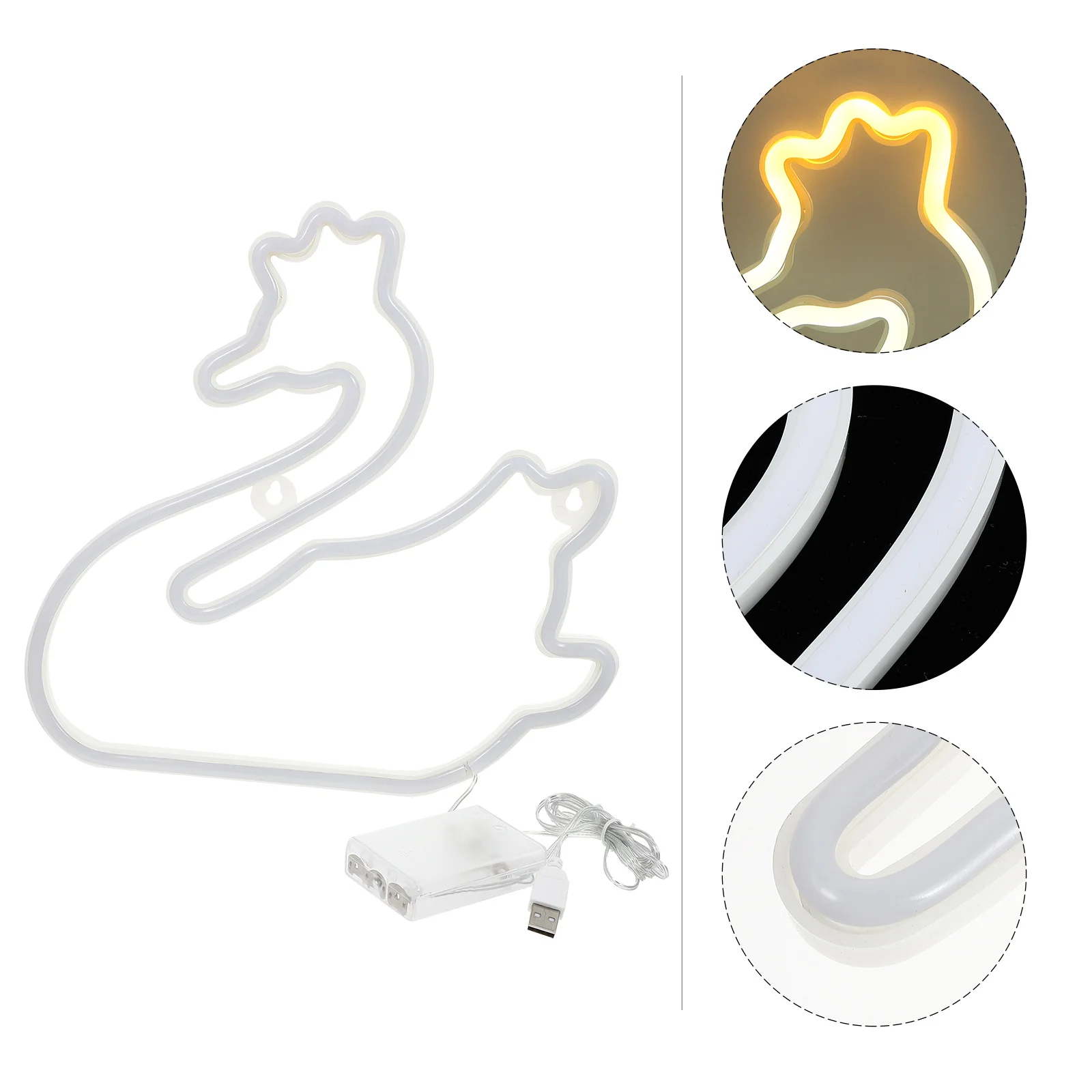 

Светодиодный неоновый ночник в форме лебедя, двойной источник питания, USB-управляемый декоративный комнатный светильник для спальни, гостиной, офиса