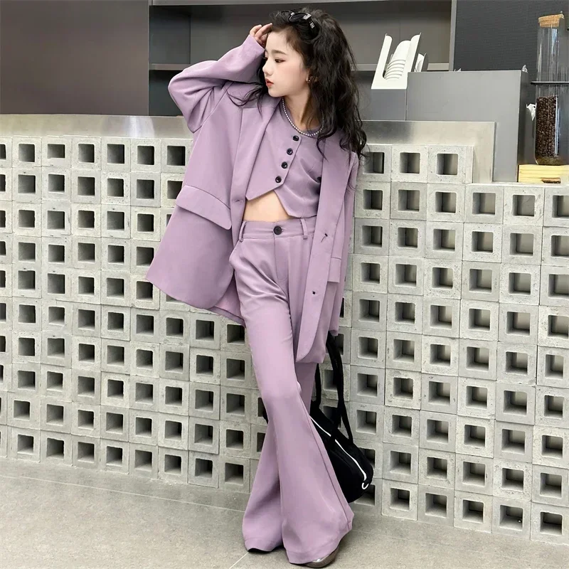 

3pcs CUHK Childrens College Clothing New Childrens Set Autumn Girls Casual Fashion Lazy Hong Kong Style Personalized Small Suit