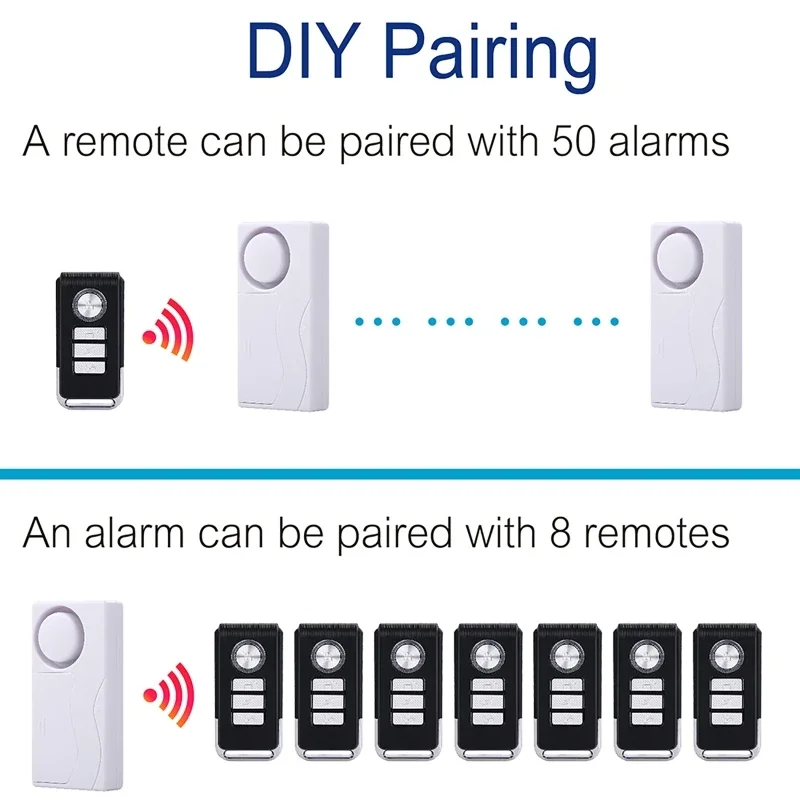 108dB Wireless Door Alarms with Remote Control Doorbell Open Alarm Security Delay Loud Magnetic Sensor Anti-Theft Window Alarm