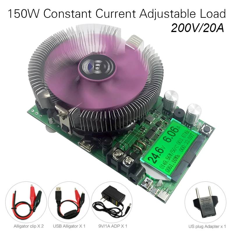 Constante Corrente Eletrônica Carga Bateria Testador Usb dc 12v 24v Chumbo-ácido Lítio Descarga Capacidade Medidor 200v 150w Ajustável