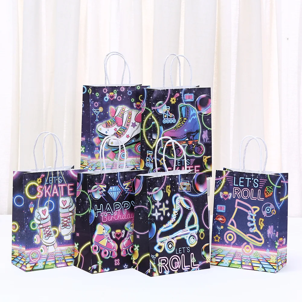 6 pçs vamos skate tema papel sacos de embalagem de presente saco de doces de patinação para 90s aniversário aposentadoria despedida de solteira decoração