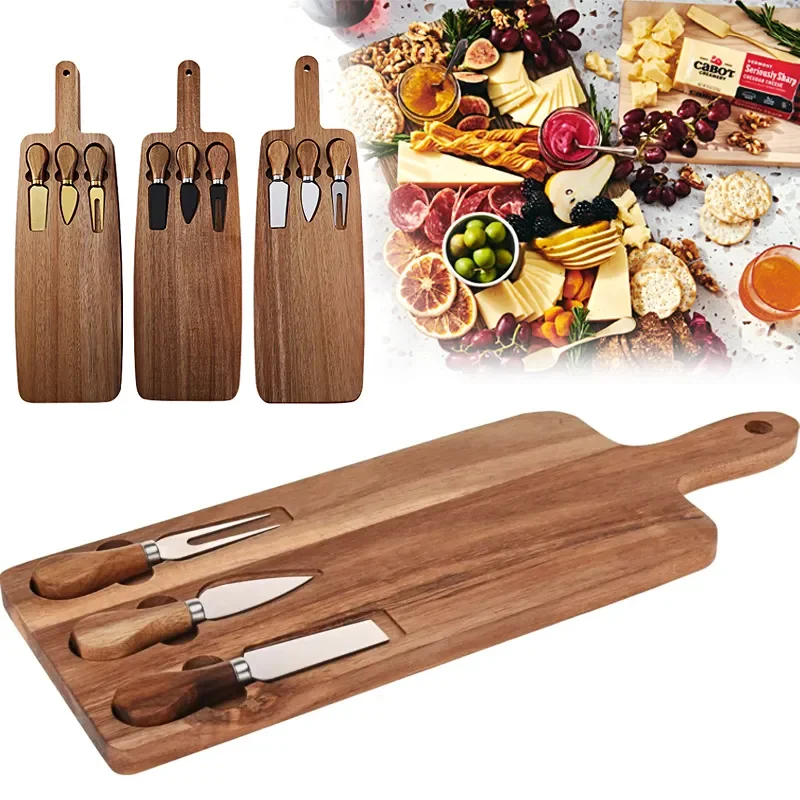 

4 шт./компл., деревянные подносы для сыра, набор столовых приборов, кухонные инструменты, нож для масла, сыра, вилка, деревянная тарелка, наборы кухонных гаджетов