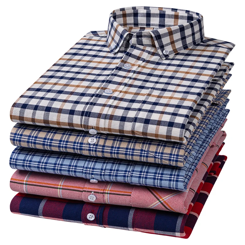 

Новая мужская клетчатая рубашка с длинными рукавами из ткани Оксфорд модная, повседневная и универсальная на весну, лето и осень.