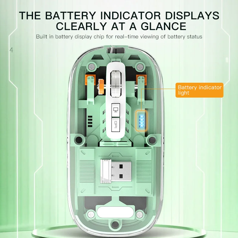ماوس لاسلكي قابل لإعادة الشحن، هيكل داخلي شفاف، نمط داخلي لطيف وجميل، انقر صامت، ماوس مريح للكمبيوتر المحمول #4