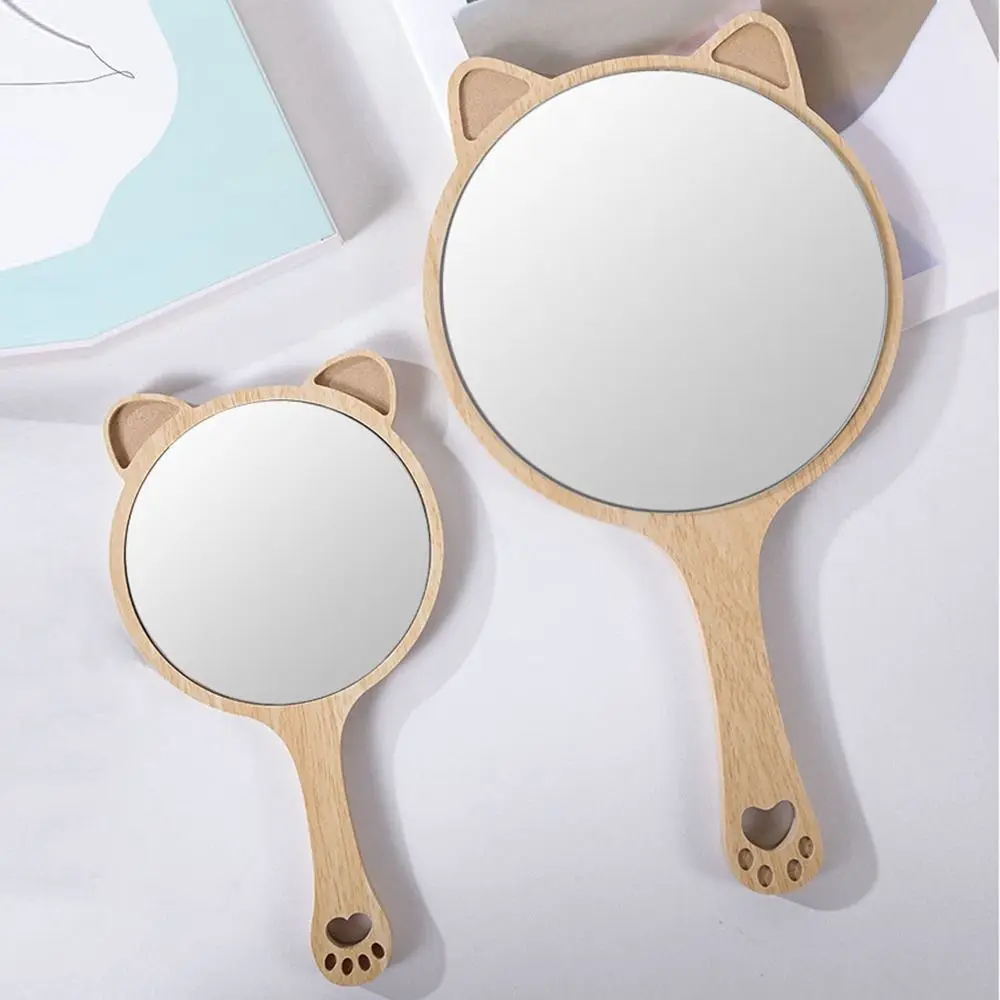 Creative Makeup Mirror with Handle Portable Single-Sided Handheld Mirror with Animal Ears Square/Round Cosmetic Mirror