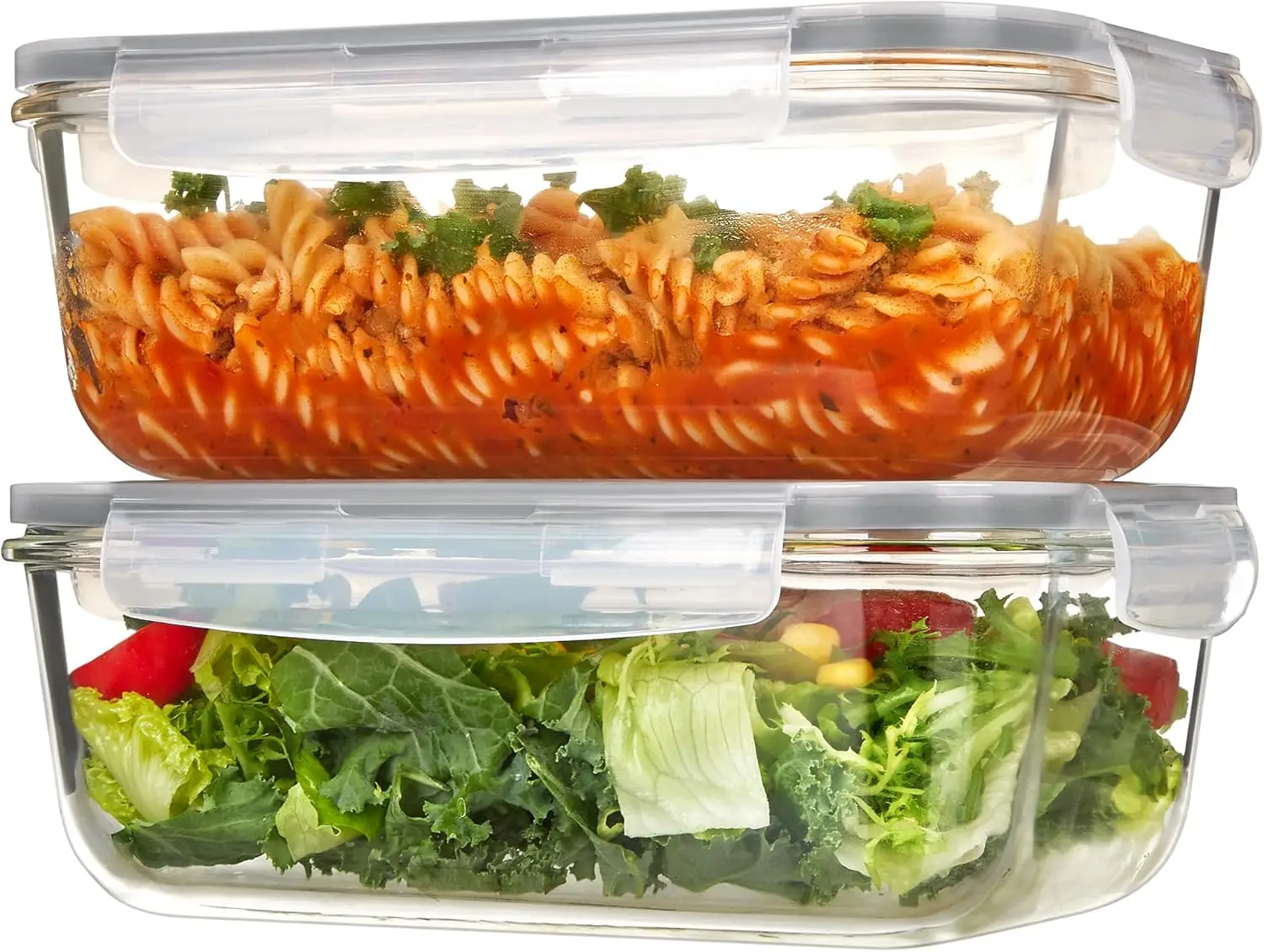 

Набор из 2 стеклянных контейнеров для хранения продуктов объемом 63 унции с герметичными крышками, пригодных для использования в микроволновой печи и духовке, герметичные для морозильной камеры и посудомоечной машины, серые