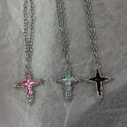 Hiphop Punk Long Chain Cross Necklace for Women Men Punk Double Layer Splicing Chain Necklace Charm Trend Neck Jewelry Halloween