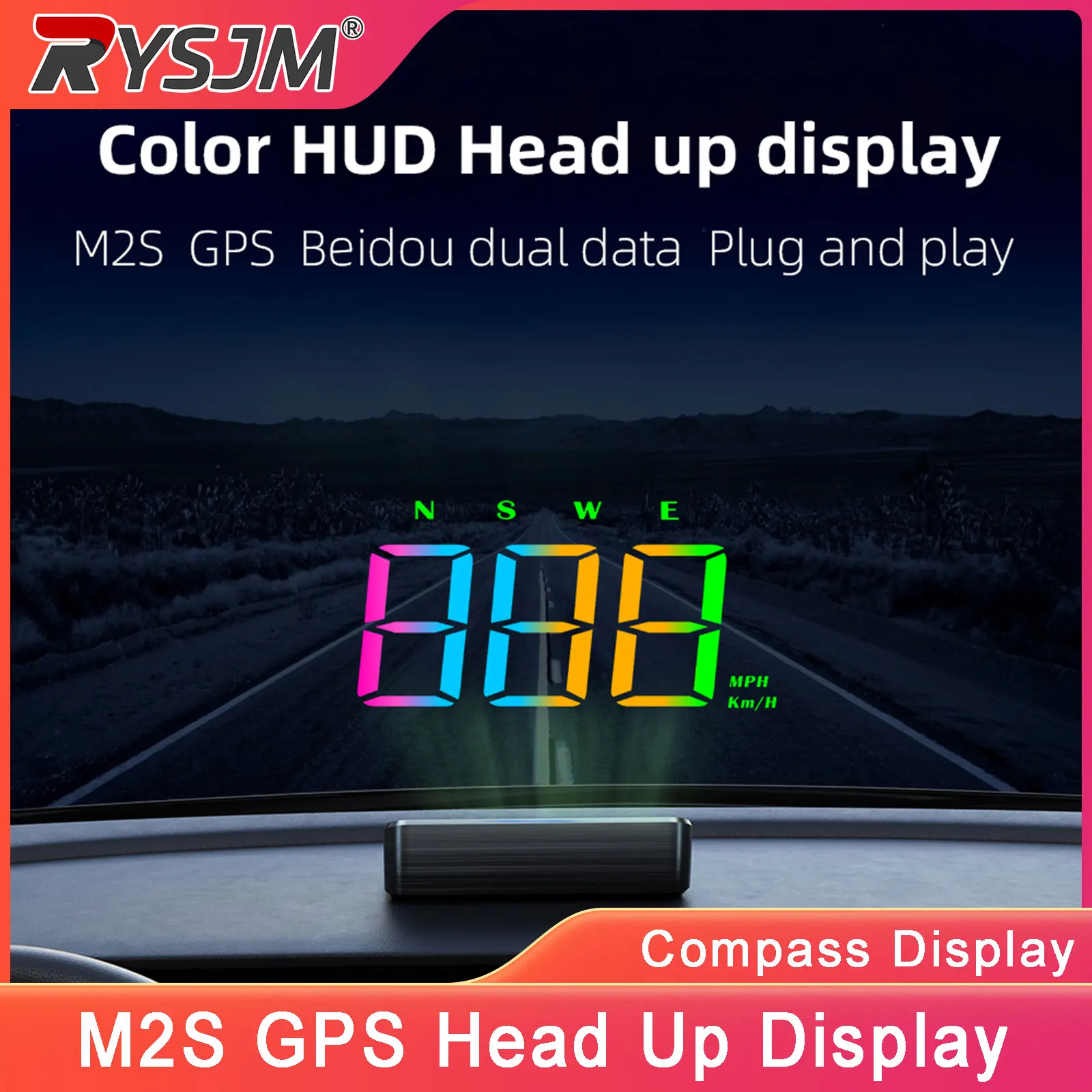 

Проекционный дисплей M2S HUD на лобовое стекло, GPS-спидометр, цифровой измеритель скорости, компас, прибор для измерения скорости, автомобильные аксессуары, подключение Plug and Play