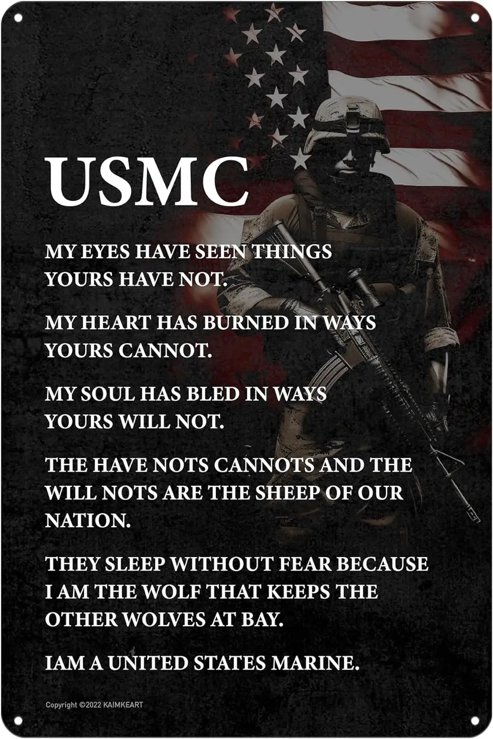 USMC Wall Art Deco - Metal Signage with Marine Corps Credo - Home Office Military Deco - 20.32 x 30.48 cm - The perfect gift fo