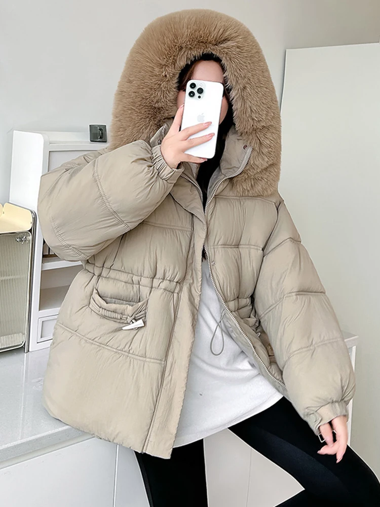 Winter New Down Cotton Jacket Women\'s Korean Cotton Padded Thicken Warm Fur Collar Hooded Parkas Female Windbreaker Coats