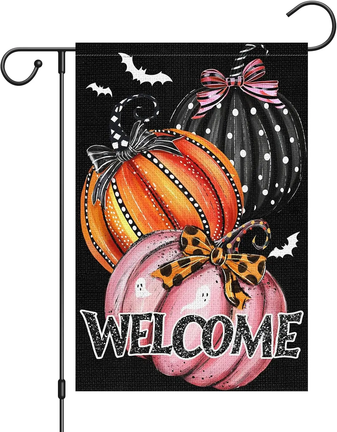

Halloween Welcome Garden Flag 12x18 Inch Double Sided Vertical Burlap Scary Pumpkins Holiday Outdoor Yard Decoration