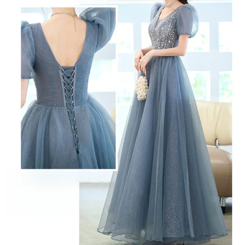 Vestido de noche largo de lujo para fiesta de boda de gasa con hombros descubiertos de talla grande vestido de noche brillante con hombros descubiertos