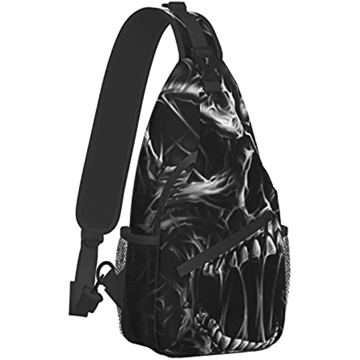 Fashion Sling Backpack for Boys Mens Skull Black Crossbody Shoulder Bag Anti-Theft Gym Bag with Adjustable Strap for Hiking