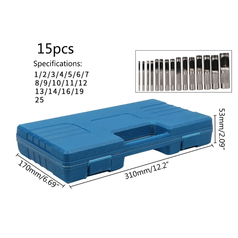 15Pcs Hole Cutter Round Hollow Leather Craft Working Tool