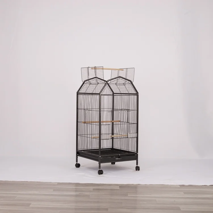 

Large Metal Bird CageDouble-Roof Pet Cage for Parakeets Modern Style with Rolling Wheels & Spacious Activity Area
