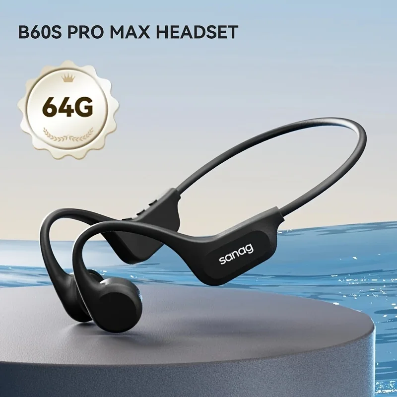 Sanag B60S IPX8 Zwemmen Bluetooth Hoofdtelefoon Beengeleiding Draadloze Oortelefoon Sport Fietsen Headset 64GB MP3 Speler Oordopjes