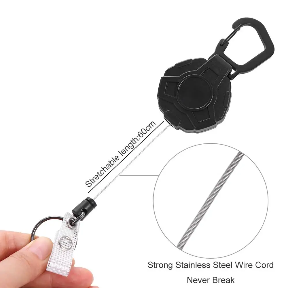 Sporty Metal Badge Holder ID Lanyard Keychain Anti-theft Easy-to-pull Buckle ID Card Holder Retractable Key Ring Badge Reel