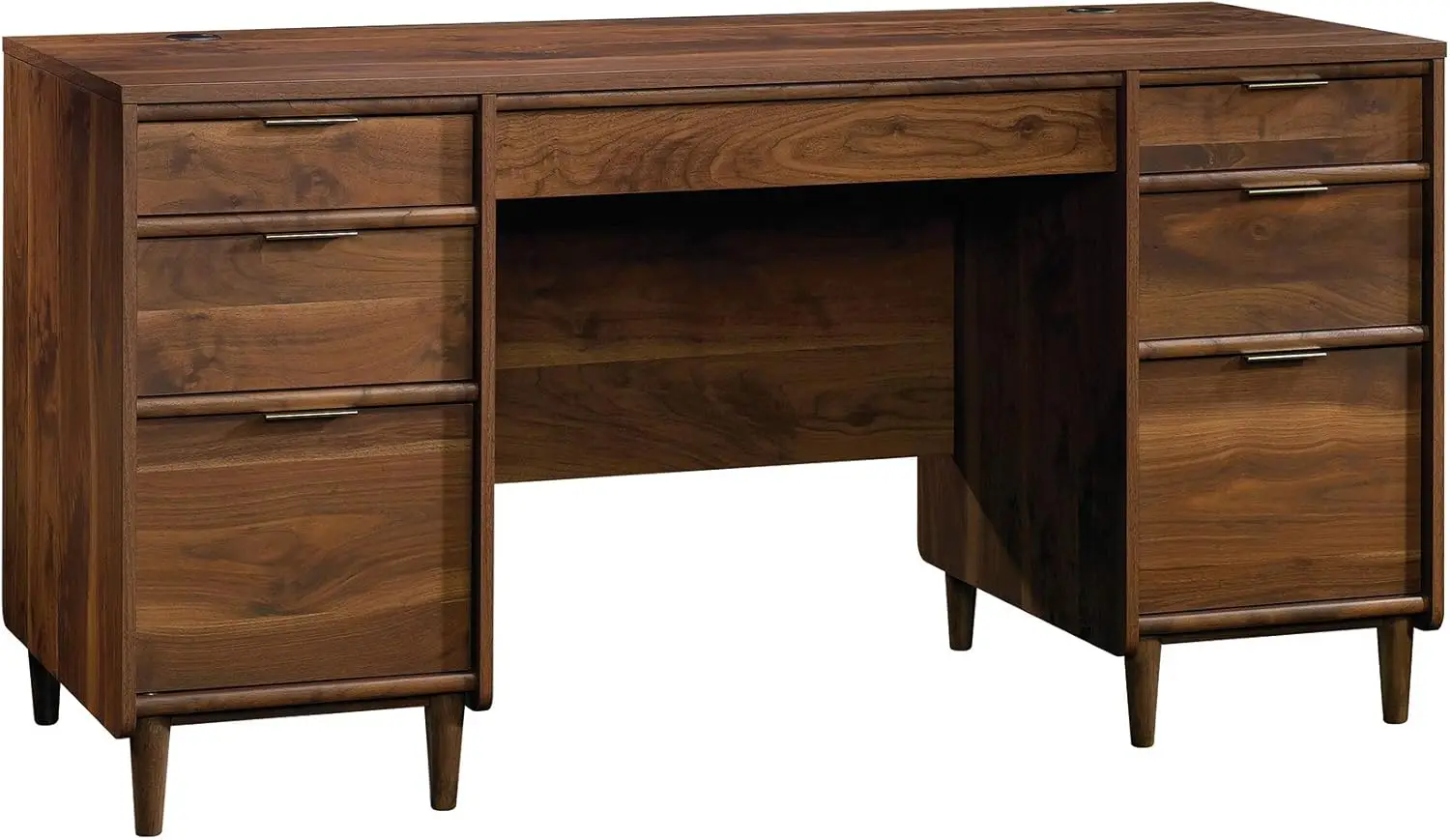 Executive Desk, Grand Walnut finish Desk top has grommet holes which allow a convenient path for cables and cords