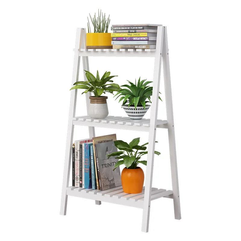 Solid Wood White Flower Stand Floor-to-ceiling Three-layer Storage Rack Folding Multi-layer Storage Rack Living Room Shoe Rack