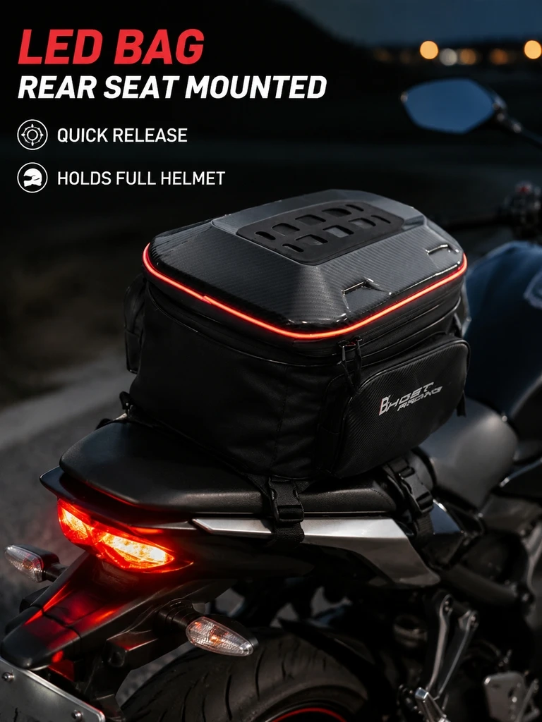 Motorcycle Backseat Bag Waterproof Hard Shell Helmet Backpack 27L Expandable to 35L Motorbike Scooter Tail Bag Storage