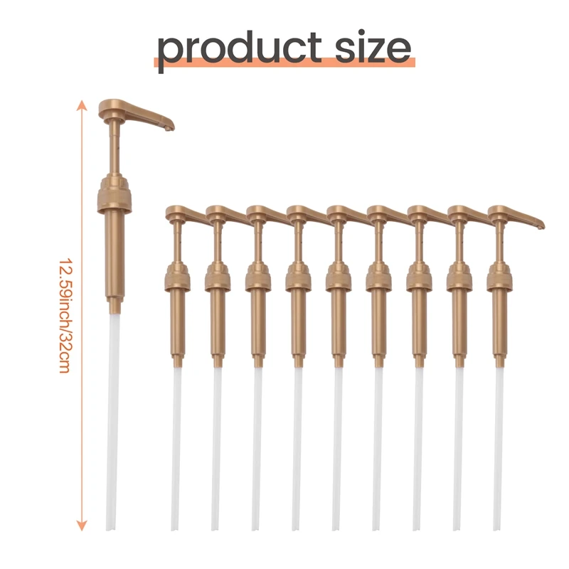 Dispenser líquido do ouro para o xarope Torani, garrafa do suco, distribuidor do chá do leite do café, bomba do xarope, 8ml, 10 Pcs