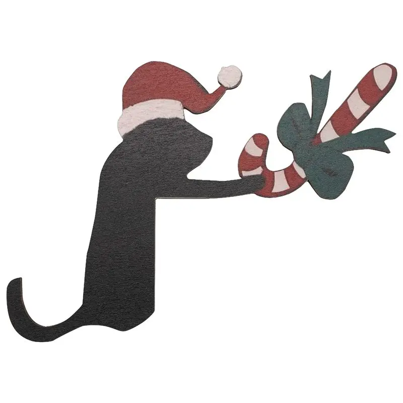 CQMF-Christmas Door Corner Sign Wooden Cat Door Topper Decor, Wood Door Frame Ornament Cat Statue Art Figurine For Wall