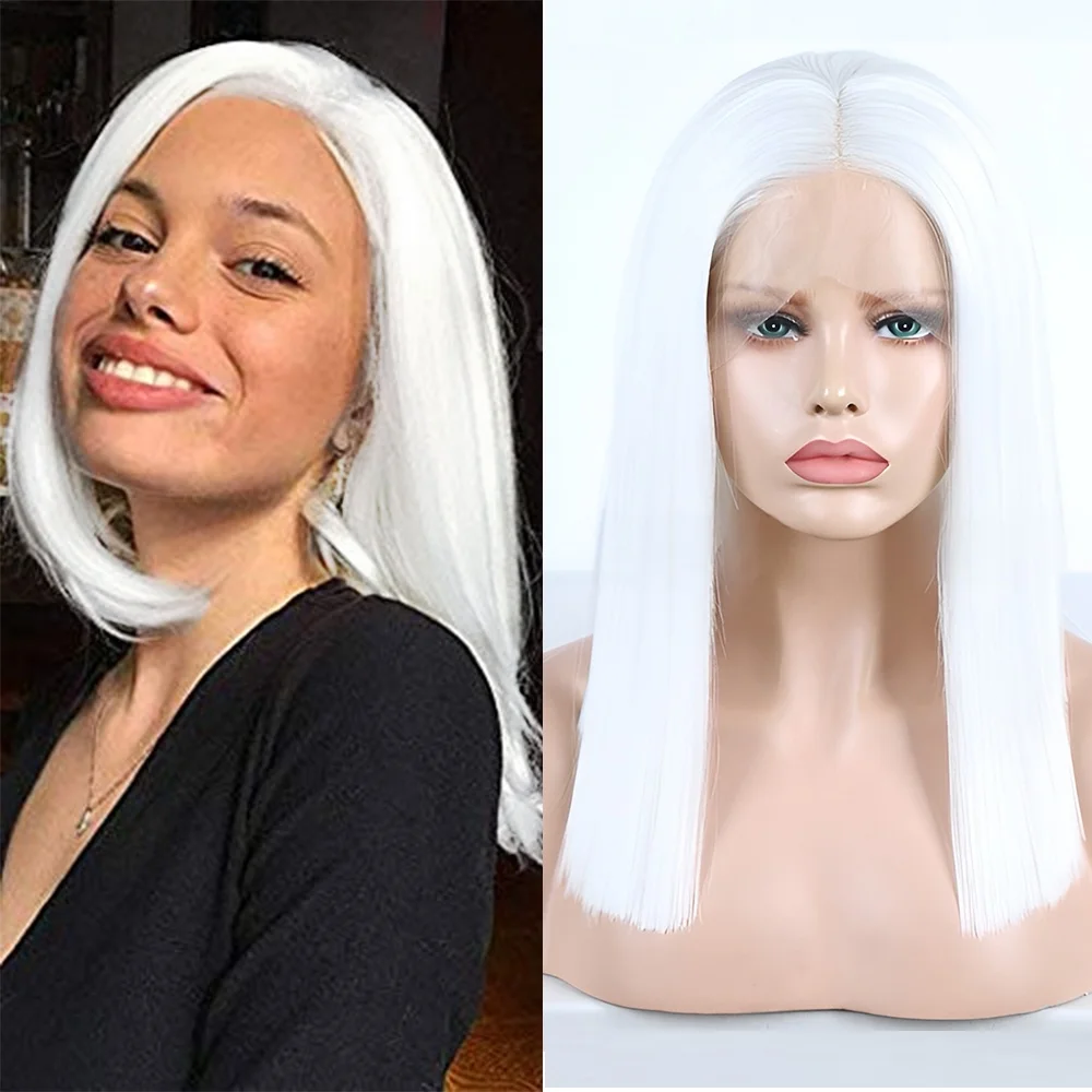 Long White Straight Bob Wig 13x4 Synthetic Lace Wig Snow White Wig Long Silk Straight Short Bob Wig Frontal Lace Wigs for Women