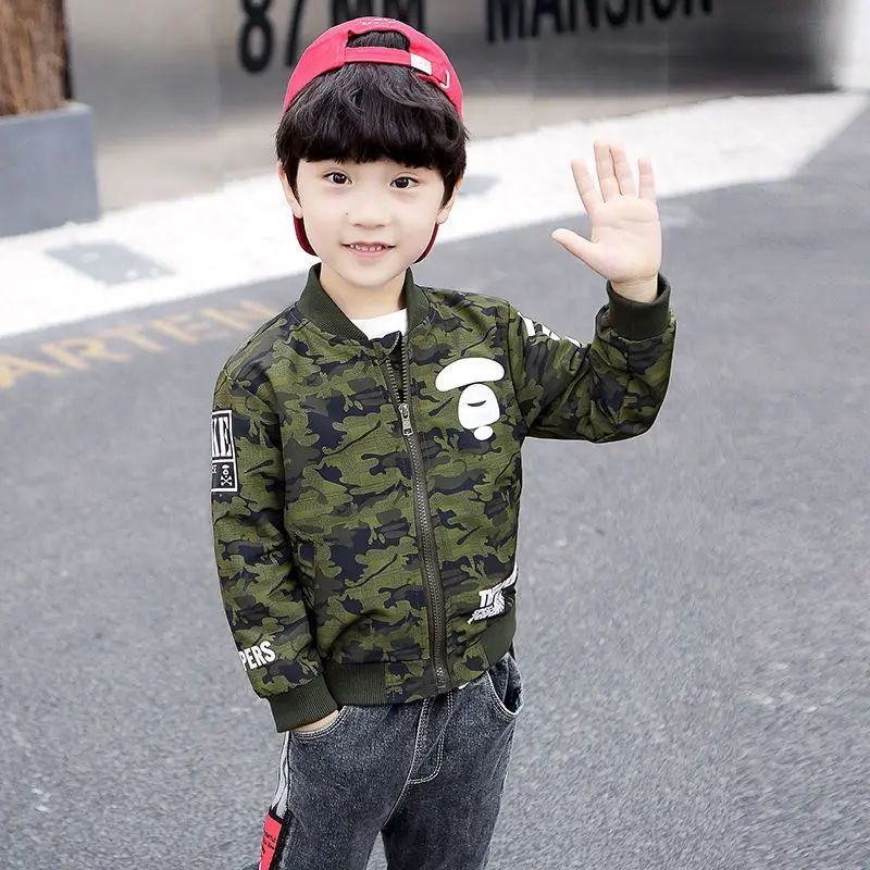 Новинка 2025, камуфляжная бейсбольная куртка для мальчиков, двухслойная ветровка, куртка для детей, весенне-осенние тенденции, стильная уличная куртка