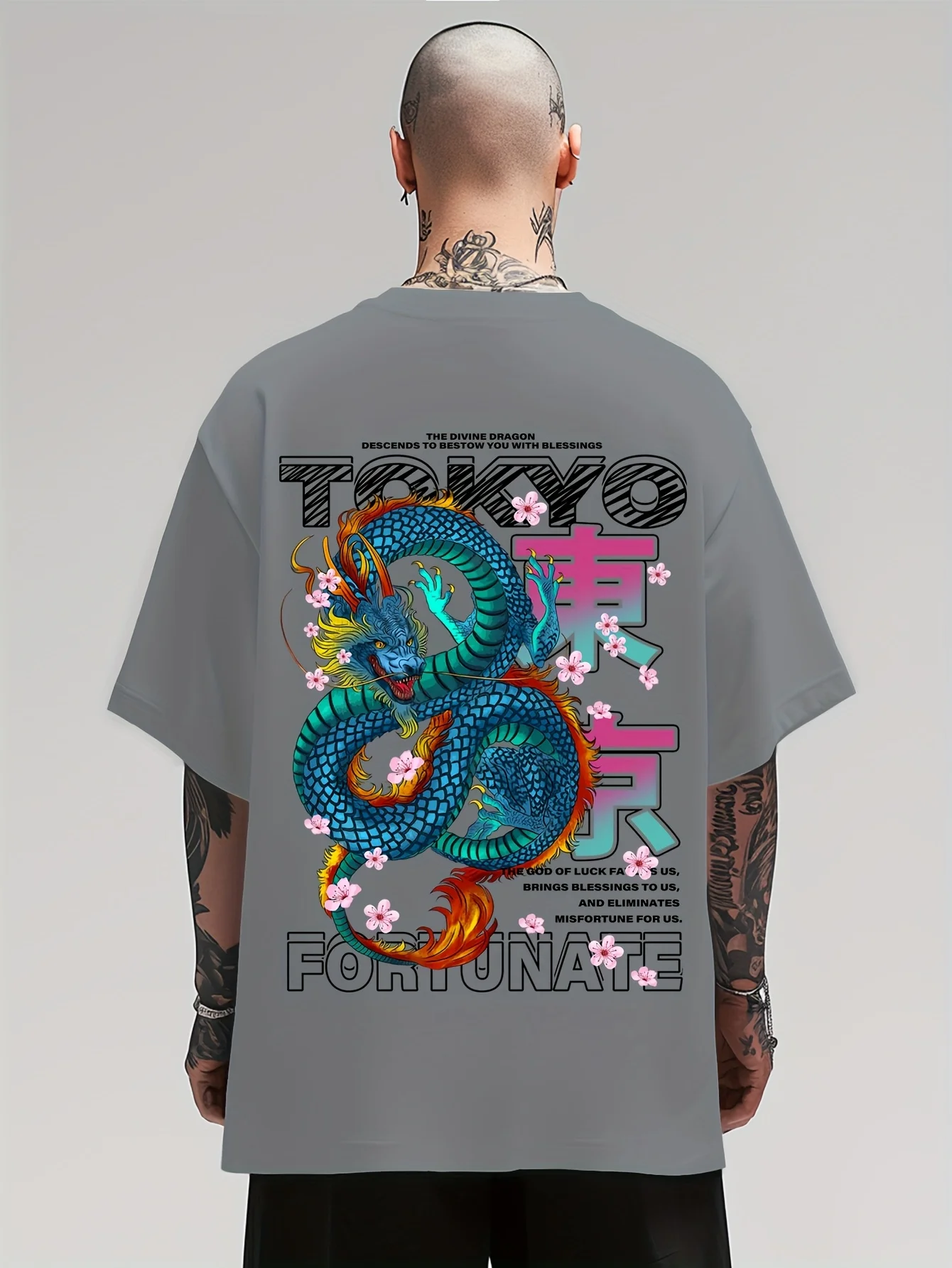2026 Men's T-shirt Outdoor Style Casual Short Sleeved Y2K Dragon Pattern Letter Print Pure Cotton Hip-hop Loose Couple T-shirt