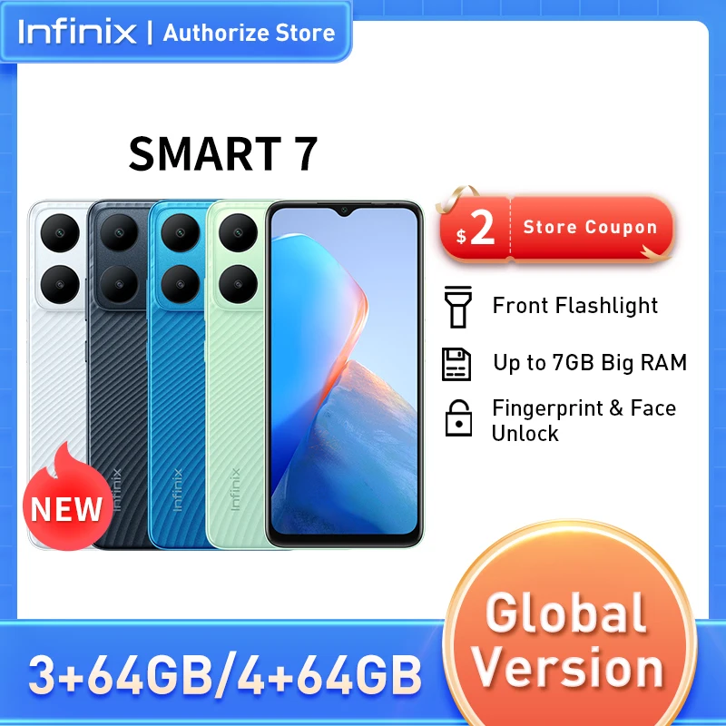 *World Premiere* Infinix SMART 7 Global Version 3D Textured 6.6 Big HD+ Fingerprint & Face Safety Unlock 5000mAh Big Battery