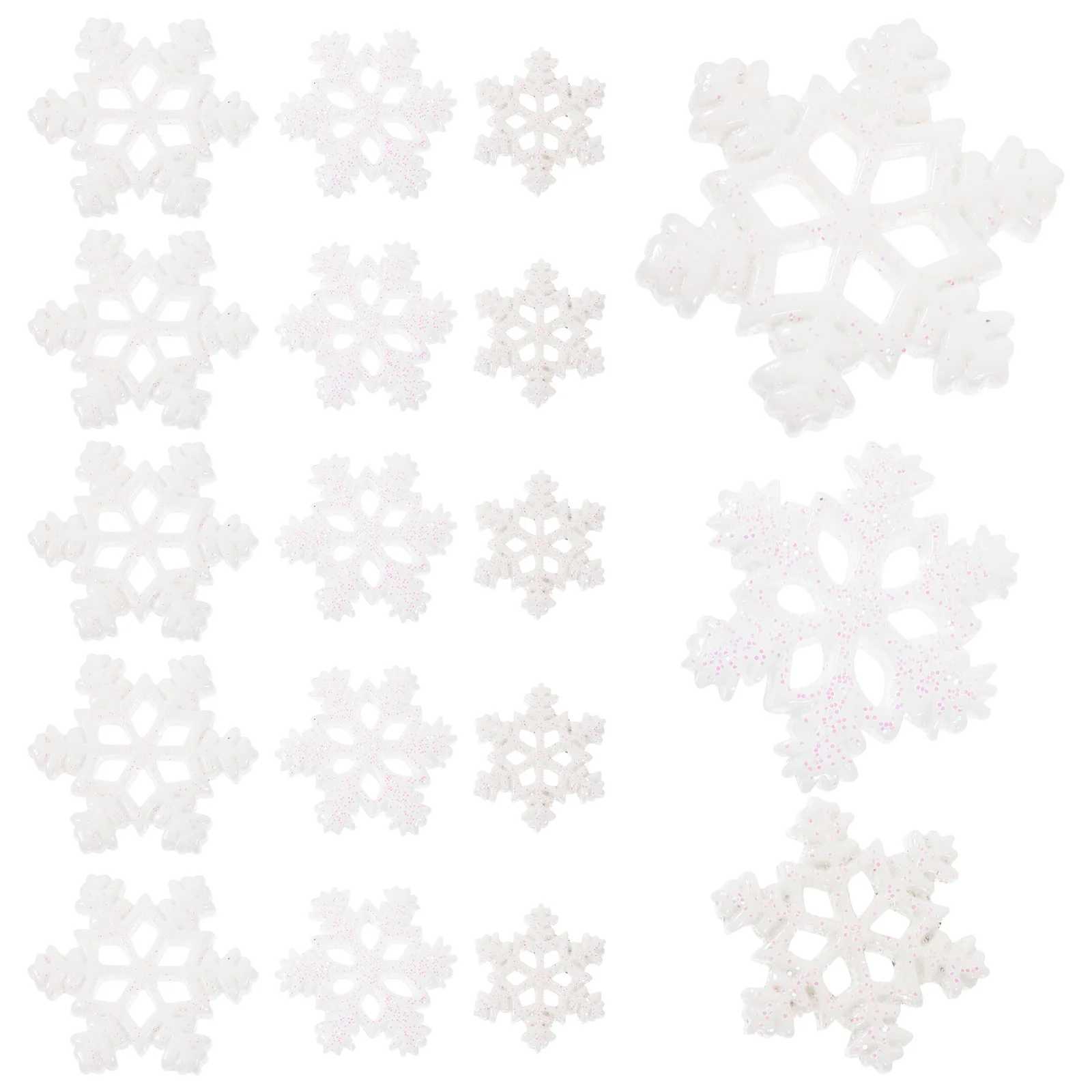 จี้รูปเกล็ดหิมะ 60 ชิ้น อุปกรณ์ตกแต่งพลาสติก DIY เกล็ดหิมะขนาดเล็กสำหรับเคสมือถือ เครื่องประดับ งานฝีมือ และของตกแต่ง