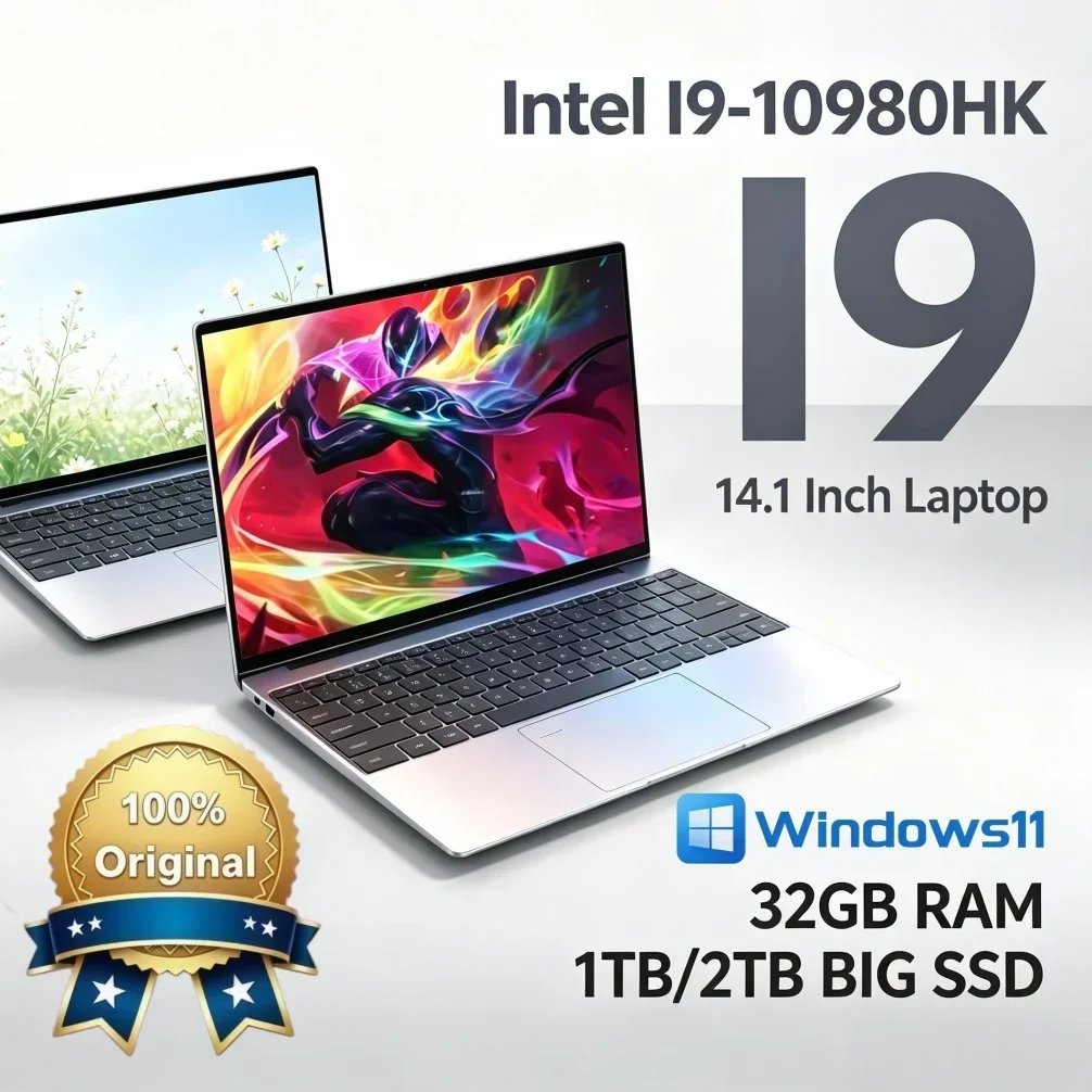 14.1 Inch Smooth Office New Ultra Slim Portable Notebook Intel I9-10980HK Original Win11 32GB RAM Large SSD Notebook