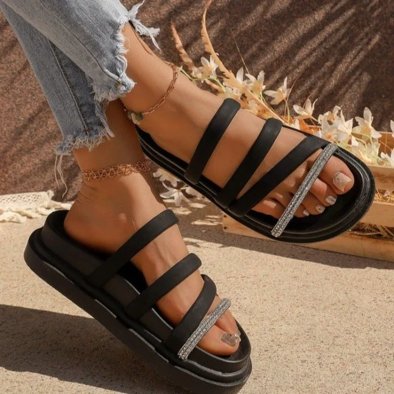 

2026 Ladies Summer Solid Colour Simple Retro Ankle Strap Round Head Flat Bottom Plus Size Roman Shoes Comfyfor Women Plus Siz 41