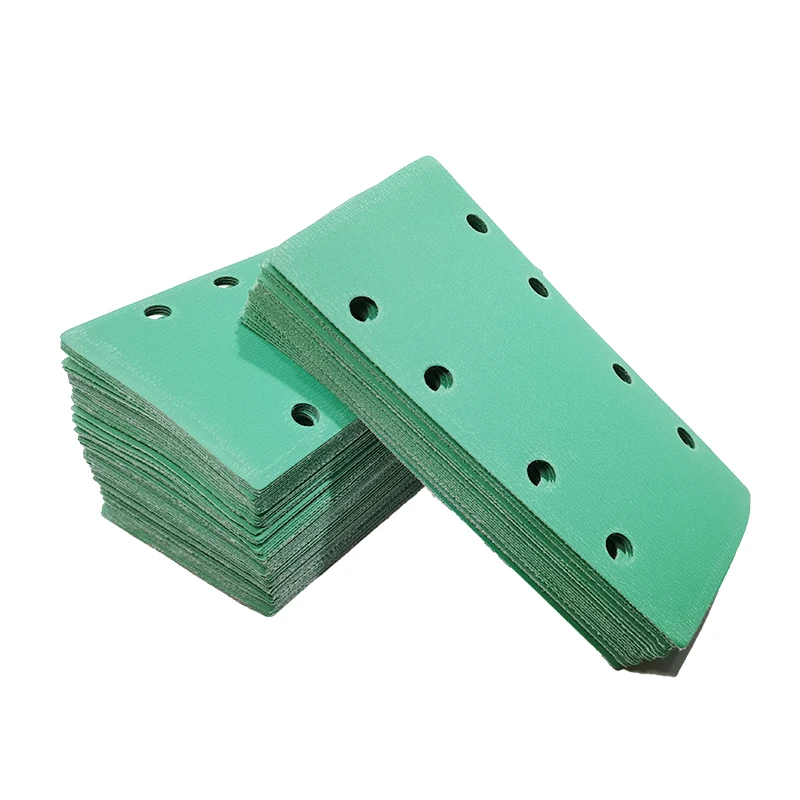 Papel de lija seco Rectangular, masilla flocada verde de 8 agujeros para carpintería de automóviles, pulido FESTO de 95 / 180mm