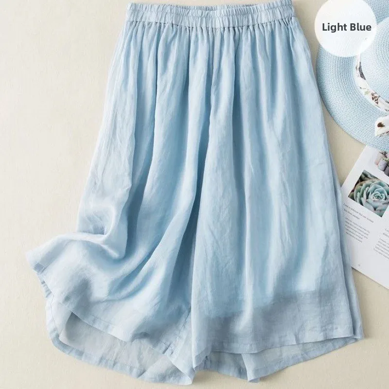 

Летние женские брюки с высокой талией и широкими штанинами из льна, мягкие, приятные к телу, повседневные, струящиеся, свободные, длиной 7/8 (коллекция Лето 2025)